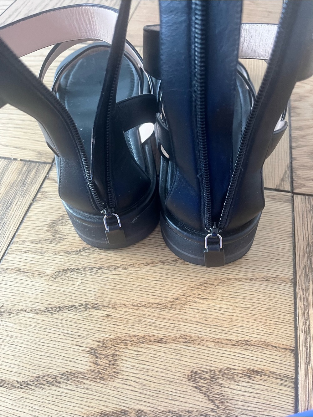 Stuart Weitzman Gala Lift Tall Black Leather Gladiator Sandal Size 9.5 - Picture 8 of 14